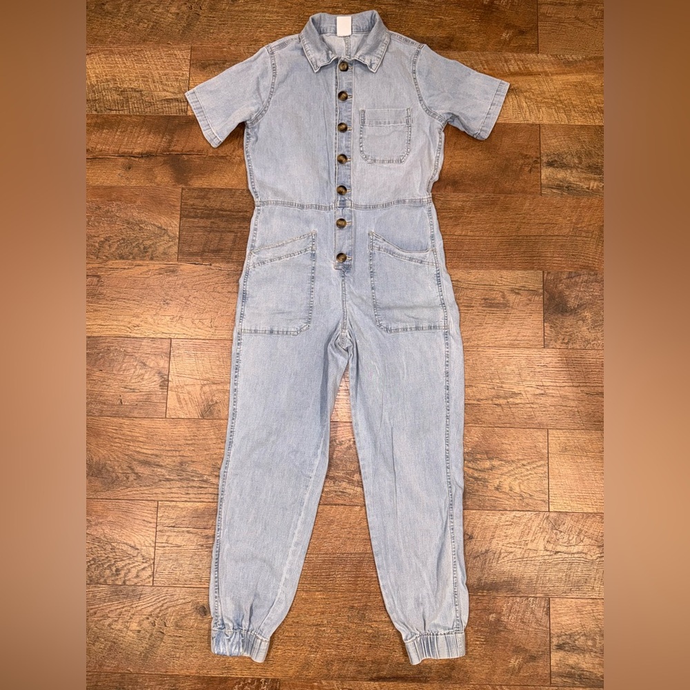 Super Cute Light Blue Button Up Denim Jumpsuit